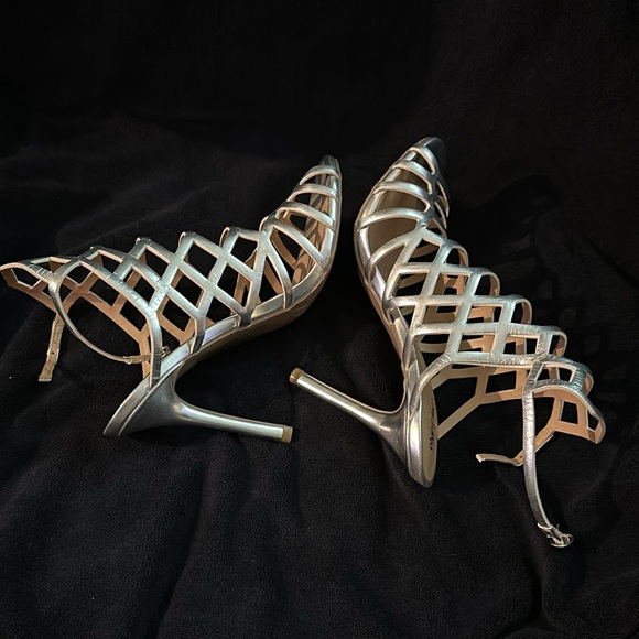 Women's Mossimo Slingback Stiletto Sandal Peep Toe Hollow Silver - Picture 7 of 11